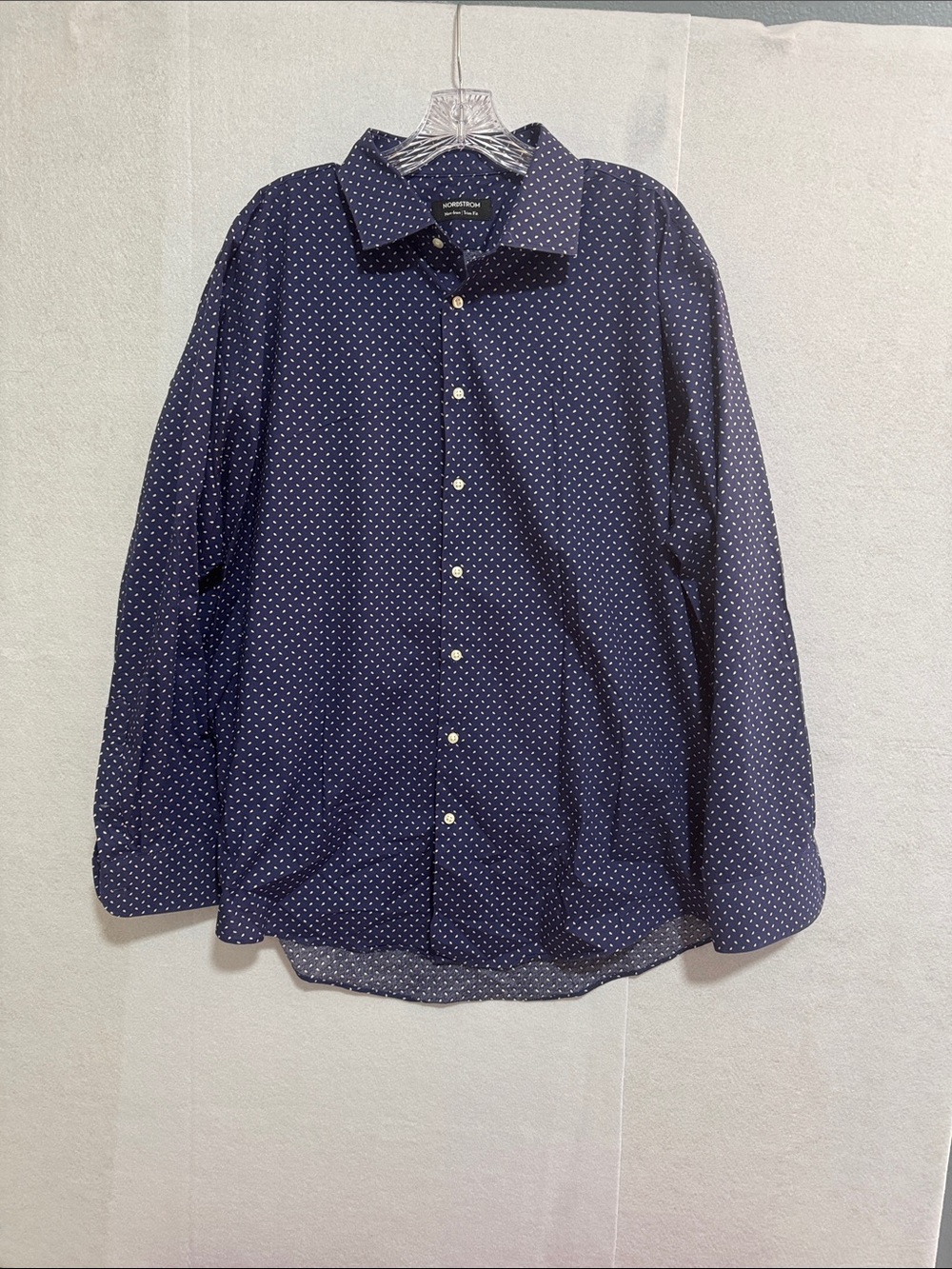 Nordstrom Non-Iron Trim Fit Navy Dress Shirt  with White Dot Print